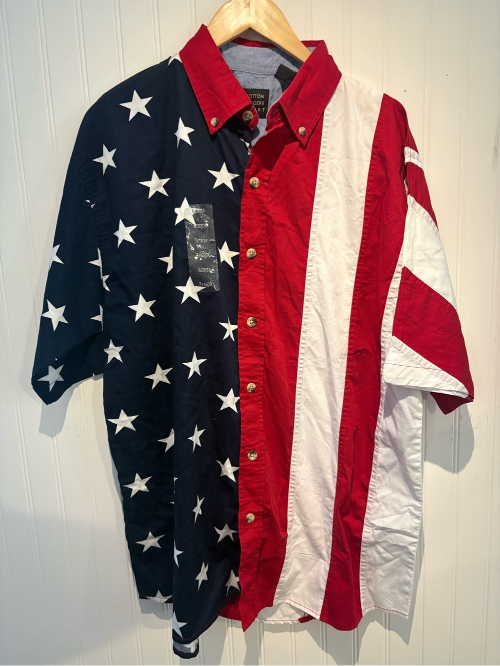 Men's Patriotic Short-Sleeve Button-Down Shirt - Stars & Stripes Red/White/Blue